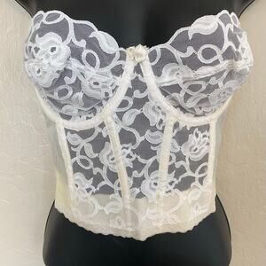 VTG Valmont Union Made Bustier Size 36C White Cream Lace Corset Bra Lingerie